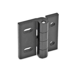 GN 235 Zinc Die-Cast Hinges, Adjustable Material: ZD - Zinc die-cast<br />Type: DB - With through holes and horizontal slots<br />Finish: SW - Black, RAL 9005, textured finish