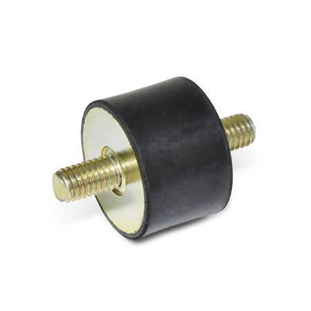 GN 351.1 Rubber Vibration Isolation Mounts, Cylindrical Type, with Steel Components, with 2 Threaded Studs 