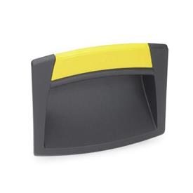 EN 733 Technopolymer Plastic Gripping Trays, Ergostyle®, Screw-In Type Type: O - Without closing flap<br />Color of the cover: DGB - Yellow, RAL 1021, matte finish