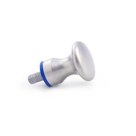 GN 75.6 Boutons champignon en inox, avec trou taraudé ou goujon fileté, conception hygiénique Type: E - Avec goujon fileté<br />Finition: MT - Finition mate (Ra < 0,8 µm)