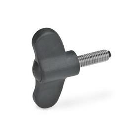 EN 633.10 Technopolymer Plastic Wing Screws, with Stainless Steel Threaded Stud, with Plastic Tip, Ergostyle® Color of the cover cap: DSG - Black-gray, RAL 7021, matte finish