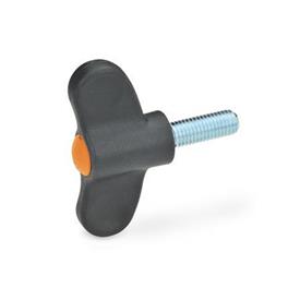 EN 633 Technopolymer Plastic Wing Screws, with Steel Threaded Stud, Ergostyle® Color of the cover cap: DOR - Orange, RAL 2004, matte finish