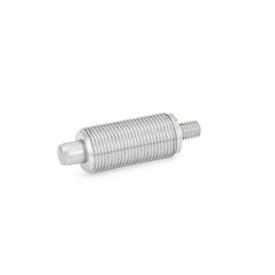GN 613 Stainless Steel Indexing Plungers, with Plastic Knob, Non Lock-Out, with Fully Threaded Body Material: NI - Stainless steel<br />Type: G - With threaded stem, without lock nut