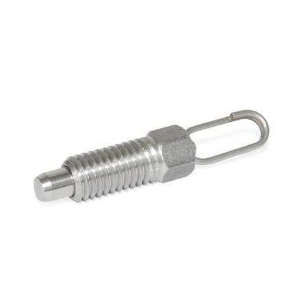 GN 717 Stainless Steel Indexing Plungers, Non Lock-Out, with Pull Ring / with Wire Loop Type: D - With wire loop, without lock nut
Material: NI - Stainless steel