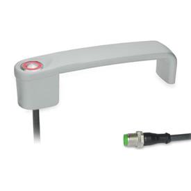 GN 422 Jaladeras en U para gabinete, con función de conmutación de potencia con conector de 5 clavijas Tipo: T1 - Con 1 botón<br />Acabado: SR - Plateado, RAL 9006, acabado texturizado