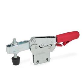 GN 820.4 Steel Horizontal Acting Toggle Clamps, with Safety Hook, with Vertical Mounting Base Type: NLC - U-bar version, with two flanged washers and GN 708.1 spindle assembly