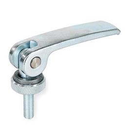 GN 927.2 Manijas de sujeción con leva excéntrica de acero, zincado, con espárrago roscado, con componentes de acero Tipo: A - Placa de contacto de acero con tuerca de ajuste