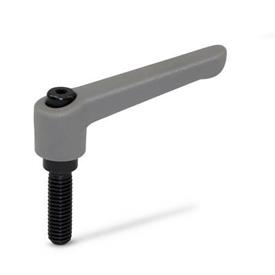 WN 300 Nylon Plastic Adjustable Levers, Threaded Stud Type, with Blackened Steel Components Color: GS - Gray, RAL 7035, textured finish