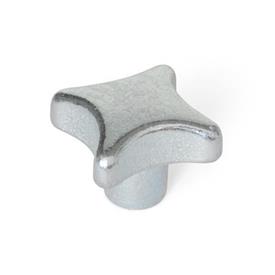 DIN 6335 Cast Iron Hand Knobs, Zinc Plated, with Tapped Through or Tapped Blind Bore Material: GG - Cast iron<br />Type: E - With tapped blind bore<br />Finish: ZB - Zinc plated, blue passivated finish