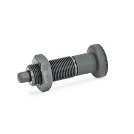 GN 613 Steel Indexing Plungers, with Plastic Knob, Non Lock-Out, with Fully Threaded Body Material: ST - Steel<br />Type: AK - With knob, with lock nut