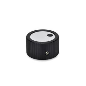 GN 726 Aluminum Knurled Control Knobs, Plain Bore or Collet Type Type: M - Cover with indicator point<br />Identification no.: 1 - With set screw
