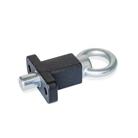 GN 722.5 Steel Indexing Plungers, Non Lock-Out, with Mounting Flange, with Pull Ring Finish: SW - Black, RAL 9005, textured finish