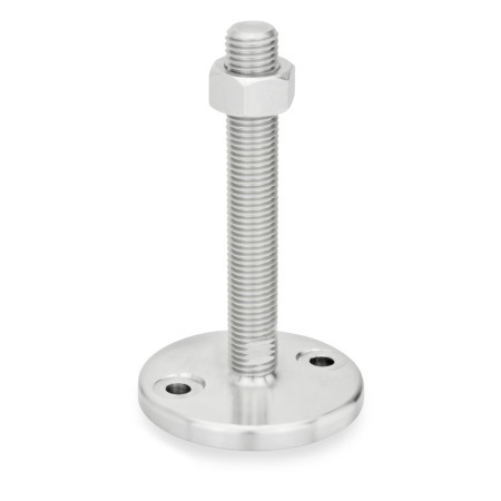 Pieds de machine GN 24: Inox, avec trous de montage, plaque de base tournée