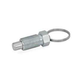 GN 717 Steel Indexing Plungers, Non Lock-Out, with Pull Ring / with Wire Loop Type: A - With pull ring, without lock nut