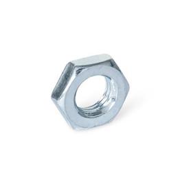 ISO 8675 Steel Thin Hex Nuts, with Metric Fine Thread Finish: ZB - Zinc plated, blue passivated finish