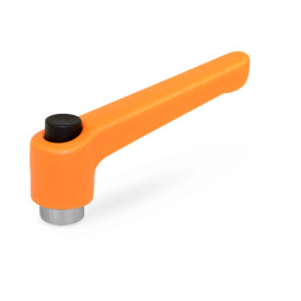 WN 303.1 Plastic Adjustable Levers with Push Button, Tapped or Plain Bore Type, with Stainless Steel Components Lever color: OS - Orange, RAL 2004, textured finish<br />Push button color: S - Black, RAL 9005