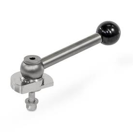 GN 918.6 Stainless Steel Clamping Cam Units, Upward Clamping, Screw from the Back Type: KVB - With ball lever, angular (serrations)<br />Clamping direction: R - By clockwise rotation (drawn version)