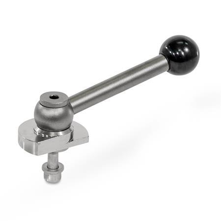 GN 918.6 Stainless Steel Clamping Cam Units, Upward Clamping, Screw from the Back Type: KVB - With ball lever, angular (serrations)
Clamping direction: R - By clockwise rotation (drawn version)