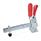 GN 810.3 Steel Extended Arm Vertical Acting Toggle Clamps, with Safety Hook, with Horizontal Mounting Base Type: ULC - Clamping arm extended, with slotted hole, two flanged washers and GN 708.1 spindle assembly