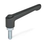 Zinc Die-Cast Adjustable Levers, with Push Button, Threaded Stud Type, with Zinc Plated Steel Components