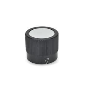 GN 726.1 Aluminum Knurled Control Knobs, Straight Shoulder, Plain Bore or Collet Type Type: A - With arrow<br />Identification No.: 2 - With collet
