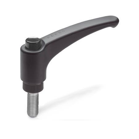Adjustable Levers EN 603.1: Plastic, Threaded Stud Type, with Stainless Steel Components, with Push Button, Ergostyle®