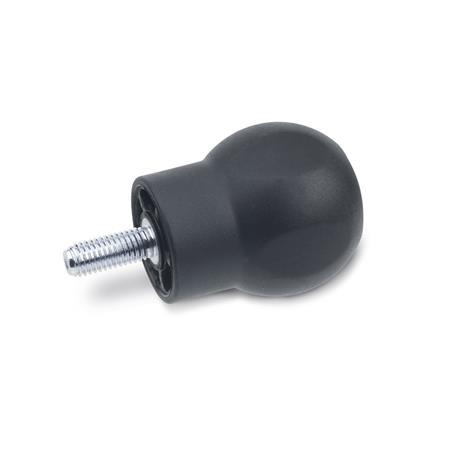 EN 675 Technopolymer Plastic Ball Handles, Ergostyle®, Softline, with Threaded Stud 