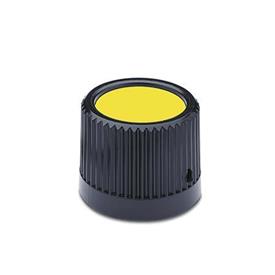 EN 526 Technopolymer Plastic Control Knobs, with Steel Insert Color of the cover cap: DGB - Yellow, RAL 1021, matte finish