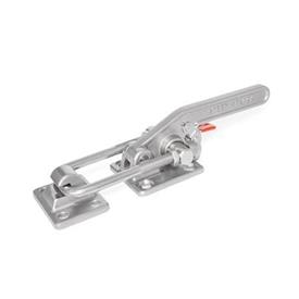 GN 852.3 Sauterelles à crochet en inox, de type robuste, avec crochet de sécurité Type: T6 - Avec trous de montage, étrier en U et cran d'arrêt