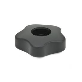 EN 5331 Technopolymer Plastic Five-Lobed Knobs, with Brass Square or Tapped Through Insert, Low Type Type: A - Without cover cap