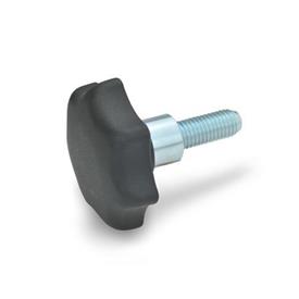 GN 6336.4 Technopolymer Plastic Star Knobs, with Protruding Steel Hub 