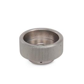 DIN 6303 Tuercas moleteadas de acero inoxidable, con orificio pasante roscado Tipo: B - Con agujero para clavija