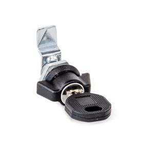 GN 115.1 Zinc Die-Cast Cam Latches / Cam Locks, Small Type, Black Powder Coated Housing Collar Type: SCK - With wing knob (Keyed alike)<br />Finish (Housing collar): SW - Black, RAL 9005, textured finish