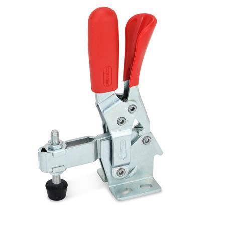 GN 810.3 Steel Vertical Acting Toggle Clamps, with Safety Hook, with Horizontal Mounting Base Type: CL - U-bar version, with two flanged washers and GN 708.1 spindle assembly