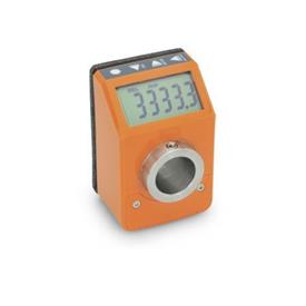 EN 9053 Technopolymer Plastic Digital Position Indicators, Electronic, 6 Digits LCD Display Color: OR - Orange, RAL 2004