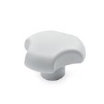 Technopolymer Plastic Three-Lobed Knobs, with Stainless Steel Tapped Insert, White