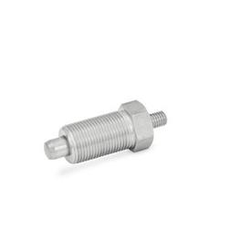 GN 617 Stainless Steel Indexing Plungers, with Plastic Knob, Non Lock-Out Material: NI - Stainless steel<br />Type: G - With threaded stem, without lock nut