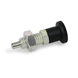 GN 8017 Zinc Die-Cast Indexing Plungers, Lock-Out and Non Lock-Out Type: BK - Non lock-out, with lock nut