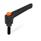 WN 303 Nylon Plastic Adjustable Levers with Push Button, Threaded Stud Type, with Blackened Steel Components Lever color: SW - Black, RAL 9005, textured finish
Push button color: O - Orange, RAL 2004