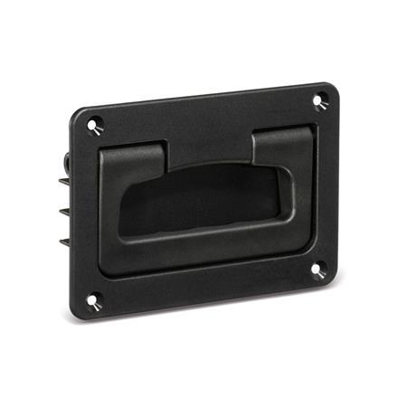 EN 825.2 Plastic Folding Handles with Recessed Tray, with Spring-Loaded Return Color: SW - Black, RAL 9005, matte finish