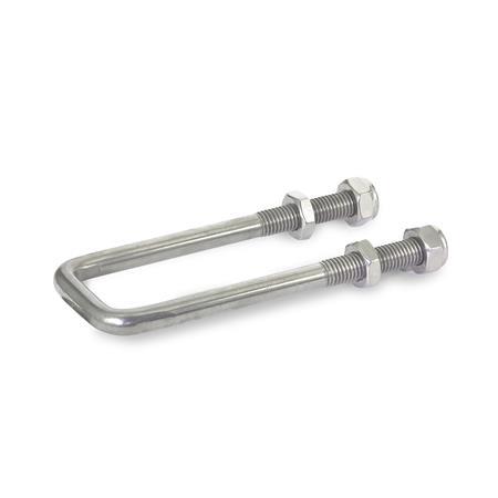 Pernos en U cuadrados GN 951.2: Acero inoxidable, para abrazaderas de palanca de tipo pestillo, para servicio pesado