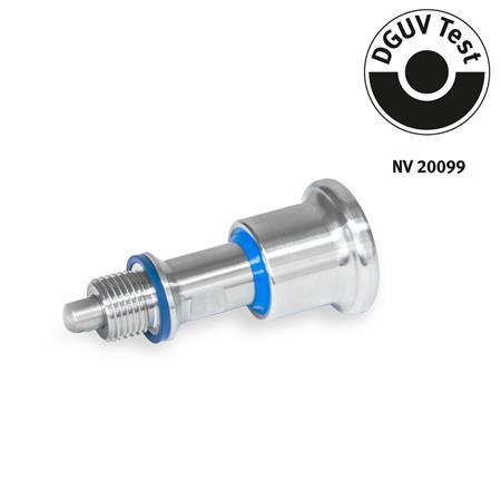 GN 8170 Stainless Steel Indexing Plungers, DGUV Certified, Lock-Out and Non Lock-Out, Hygienic Design Type: B - Non lock-out
Identification: FH - Without sealing lock nut, knob side in Hygienic Design