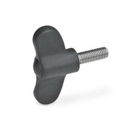 EN 633.1 Technopolymer Plastic Wing Screws, with Stainless Steel Threaded Stud, Ergostyle® Color of the cover cap: DSG - Black-gray, RAL 7021, matte finish