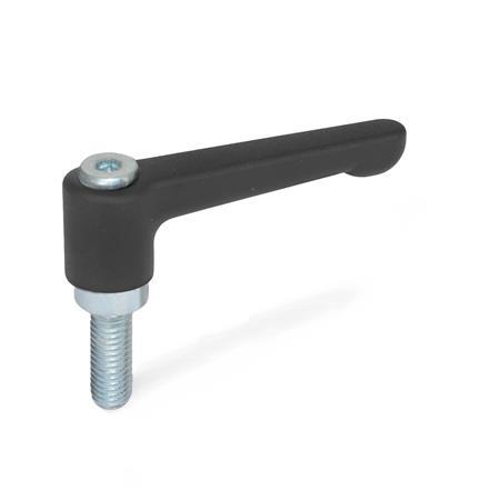 GN 302.2 Zinc Die-Cast Straight Adjustable Levers, Threaded Stud Type, with Zinc Plated Steel Components Color: SW - Black, RAL 9005, textured finish