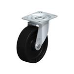 Rodajas giratorias con estampado de acero zincado con rueda de plástico fenólico negro, de servicio medio y resistente al calor, con placa de montaje