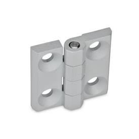 GN 237 Zinc Die-Cast or Aluminum Hinges, with Countersunk Bores or Threaded Studs Material: ZD - Zinc die-cast<br />Type: A - 2x2 bores for countersunk screws<br />Finish: SR - Silver, RAL 9006, textured finish