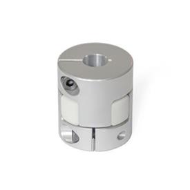 GN 2240 Aluminum Elastomer Jaw Couplings, with Clamping Hub, with Metric or Inch Bores Bore code: B - Without keyway<br />Hardness: WS - 92 Shore A, white