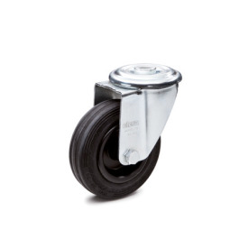 EN 22873 Steel Medium Duty Casters, Rubber Wheel Tread, Polypropylene Wheel Core, Light Version Bearing type: G - Friction bearing<br />Bracket type: R - Swivel bracket with center hole<br />Coding: L - Light version<br />Bracket material: ST - Steel sheet metal