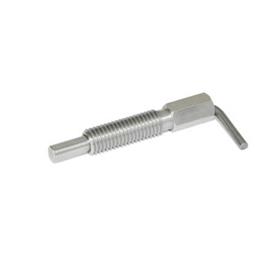 GN 7017 Stainless Steel Indexing Plungers, Lock-Out and Non Lock-Out, with L-Handle Type: B - Non lock-out, without lock nut<br />Material: NI - Stainless steel