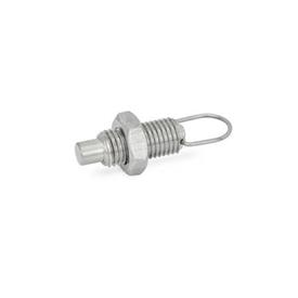 GN 413 Stainless Steel Indexing Plungers, Lock-Out and Non Lock-Out, with Pull Ring Material: NI - Stainless steel<br />Type: AK - Non lock-out, with lock nut